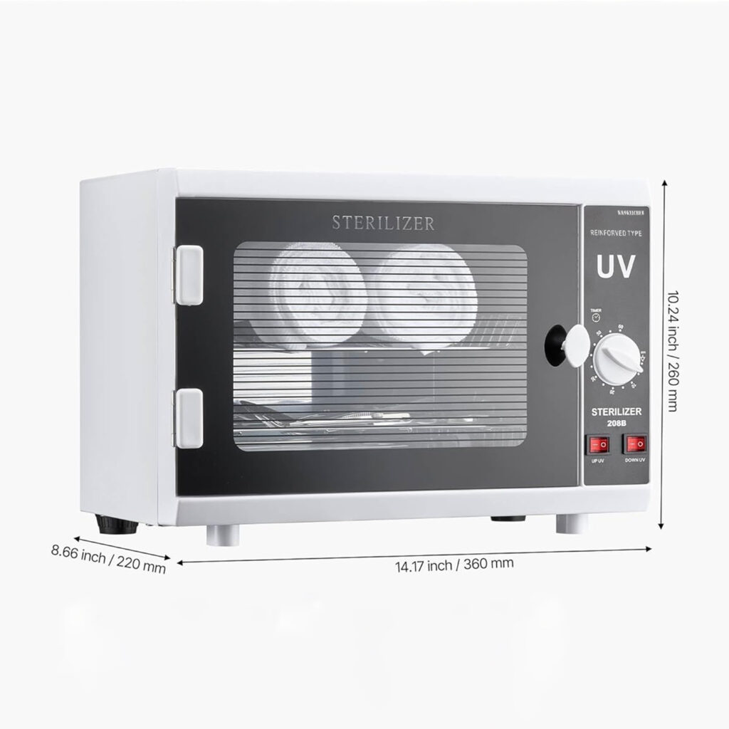 Dimensional drawing of dual tube ultraviolet nail tool disinfection cabinet